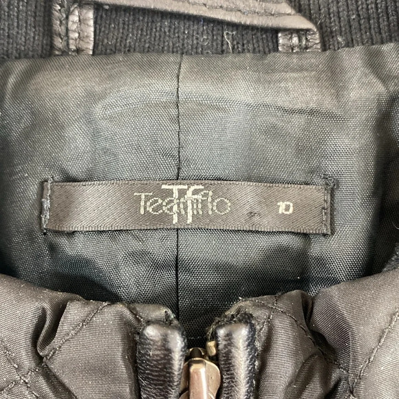 Teenflo Jacket Womens 10 Black Quilted Zip Up Winter Faux Leather Moto Mock Neck - Picture 10 of 13